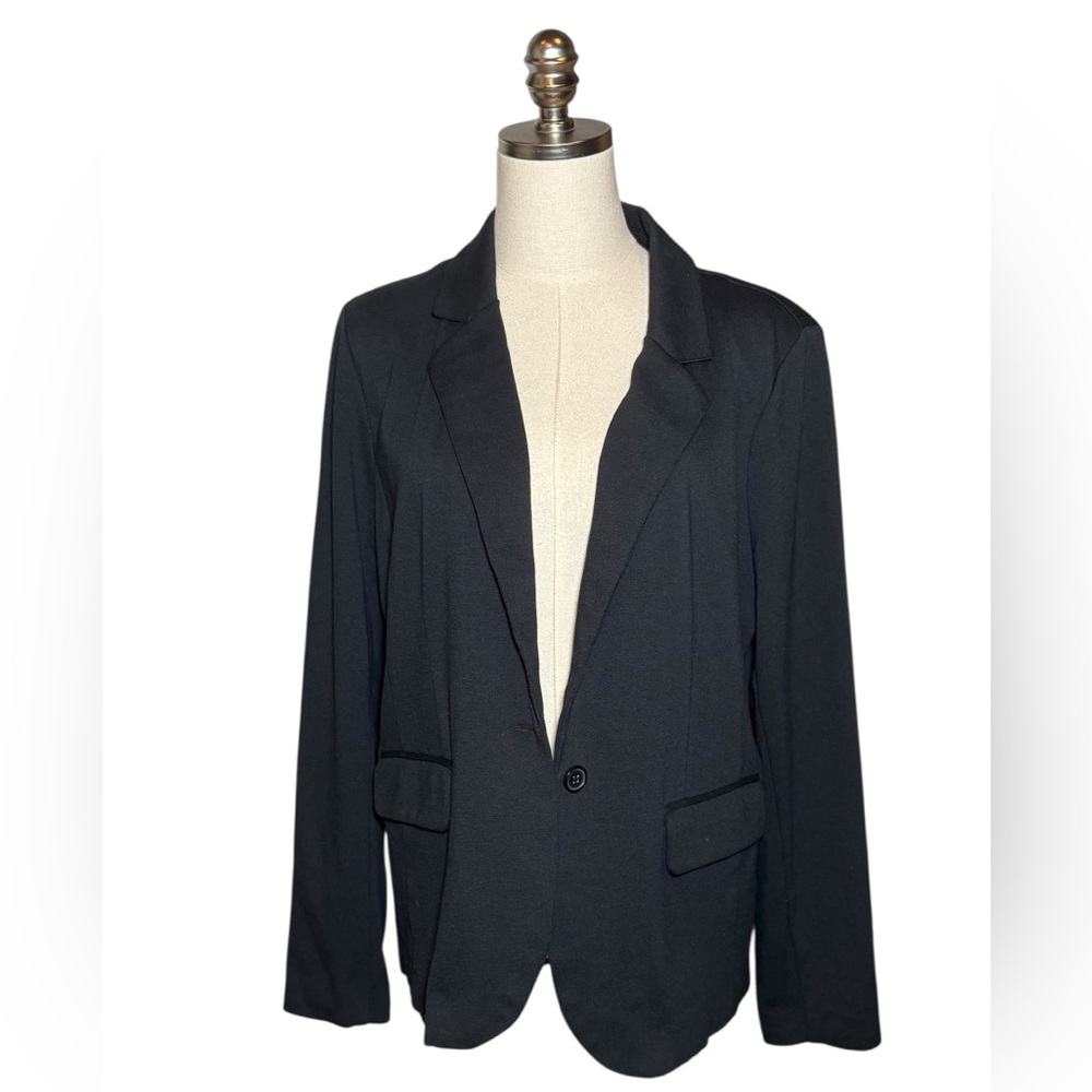 Nordstrom Collared Blazer Single Button Soft Black Textured Jacket XL